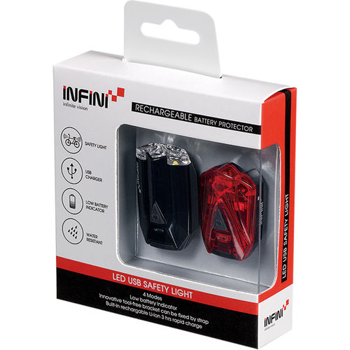 Infini Lava twin pack micro USB front and rear lights black